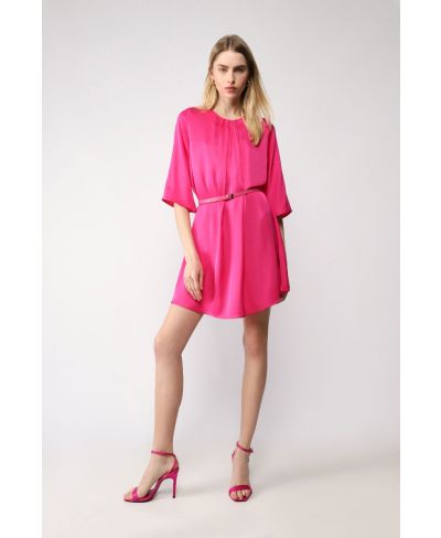 Raso Kleid mit Gürtel-Fuchsia-Pink-S