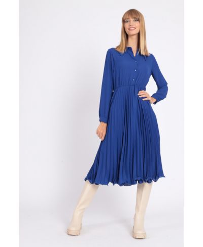 Plissee Kleid  Lungo-Azzurro-M