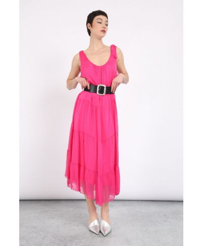 Seiden-Kleid Lungo-Fuchsia-Pink-Taglia Unica