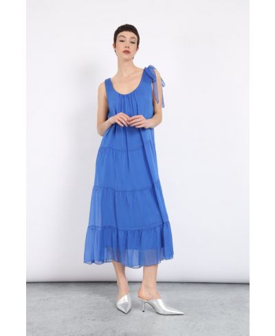Seiden-Kleid Lungo-Bluette-Taglia Unica