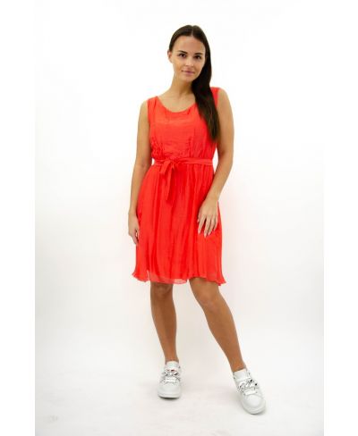 Seiden-Kleid mit Gürtel-Arancio-Orange-L