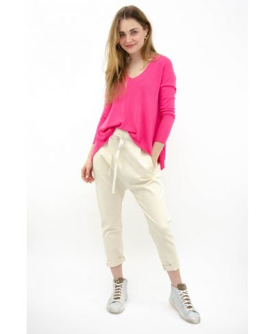 Damen Pullover V-Neck-Fuchsia-Pink-Taglia Unica