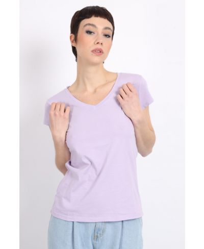 T-Shirt V-Neck-Lilla-Taglia Unica