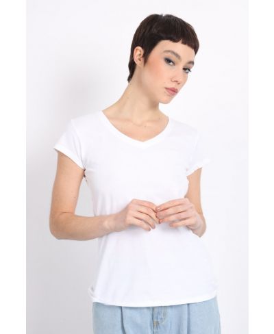 T-Shirt V-Neck-Bianco-Weiss-Taglia Unica
