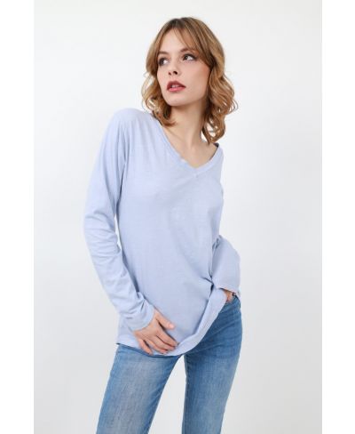 T-Shirt Scollo V-Celeste-Hellblau-Taglia Unica