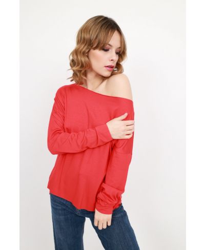 T-Shirt Kimono Taglio Vivo-Rosso-Rot-Taglia Unica