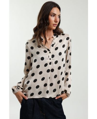 Bluse Serafino Pois Grandi-Grigio-Grau-S