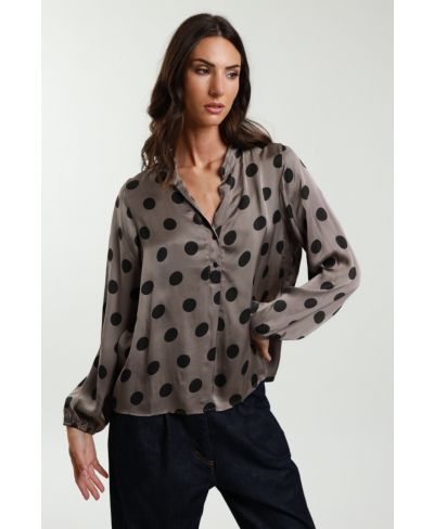 Bluse Serafino Pois Grandi-Fango-S