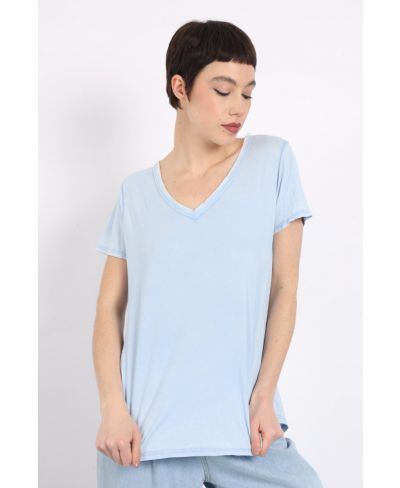 T-Shirt Washed-Celeste-Hellblau-Taglia Unica